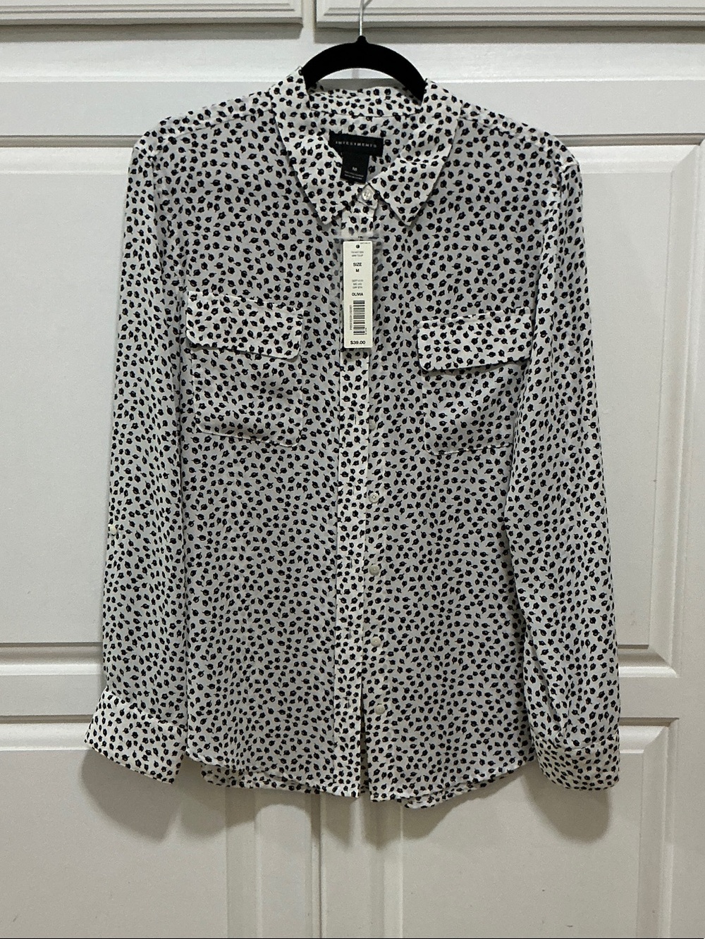 Investments Olivia White Button-Front Shirt with Black Print